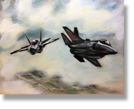 Two F35 Joint Strike Fighter
Oil on Canvas
zonder lijst 30 x 40 cm € 190,00